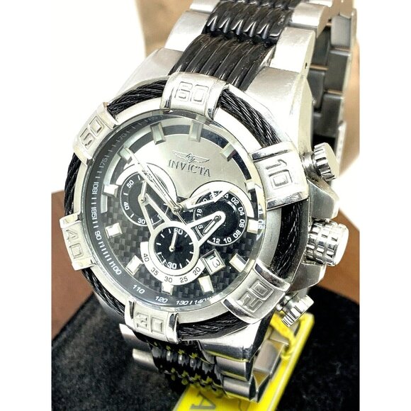 Invicta Men's Watch 29569 Bolt Quartz Chronograph Silver Black Stainless Steel - Picture 1 of 15
